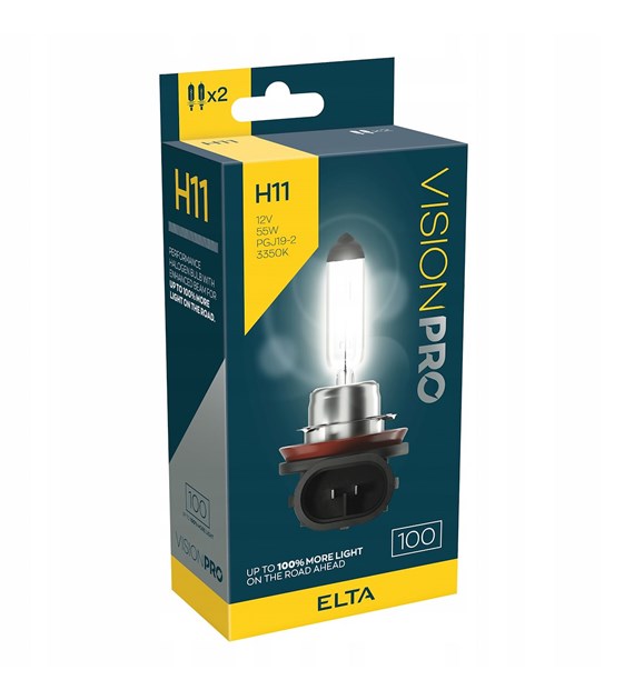 Żarówki H11 ELTA VisionPRO +100% | PGJ19-2 12V 55W | Komplet 2 sztuki