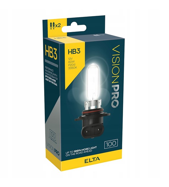 Żarówki HB3 ELTA VisionPRO +100% | P20d 12V 60W | Komplet 2 sztuki