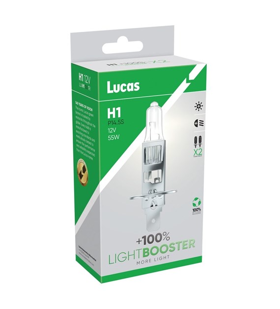 Żarówki H1 LUCAS LIGHT BOOSTER +100% |P14,5s 12V 55W | Komplet 2 sztuki