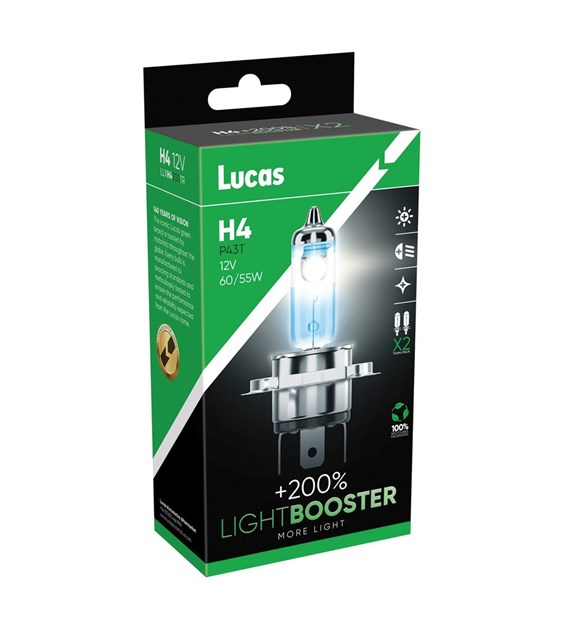 ŻARÓWKI LUCAS LIGHT BOOSTER +200% H4 12V 60/55W