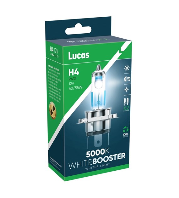 ŻARÓWKI LUCAS WHITE BOOSTER 12V 60/55W P43t H4 5000K