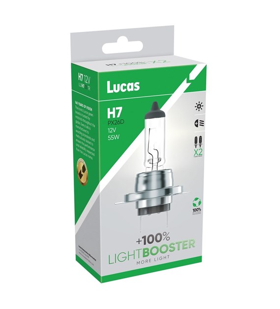 Żarówki H7 LUCAS LIGHT BOOSTER +100% |PX26d 12V 55W | Komplet 2 sztuki